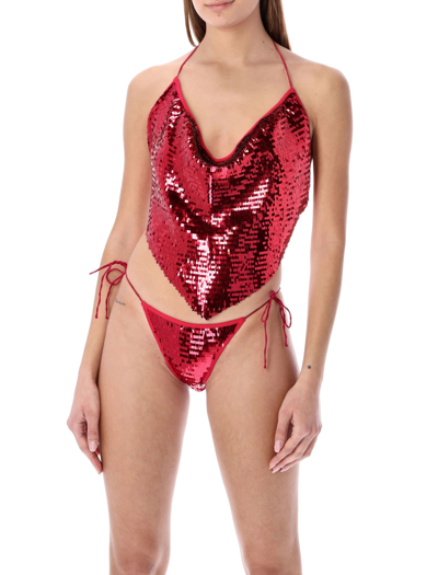 Shop Oseree Sequin Bandana Bikini Set In Ruby