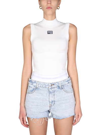 Shop Alexander Wang T Top With Logo Patch In Bianco