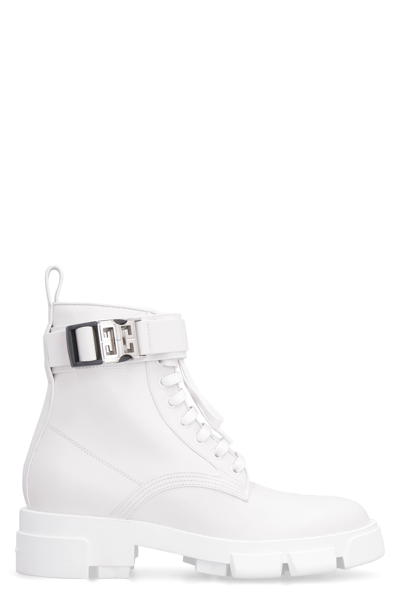 Shop Givenchy Terra Leather Ankle Boots In White