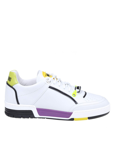 Shop Moschino Sneakers In Leather In White