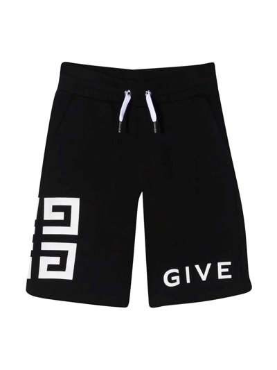 Shop Givenchy Black Bermuda Shorts With White Print In Nero