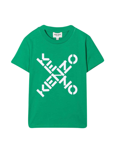 Shop Kenzo Green T-shirt With White Print In Verde