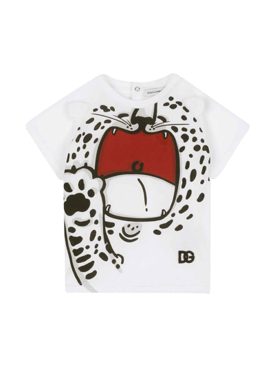 Shop Dolce & Gabbana White T-shirt With Print Dolce&gabbana Kids In Leopardato