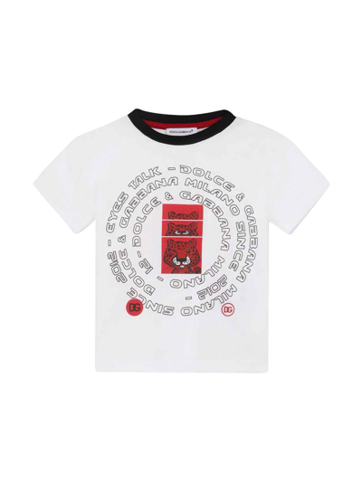 Shop Dolce & Gabbana White T-shirt With Print Dolce&gabbana Kids In Leopardato