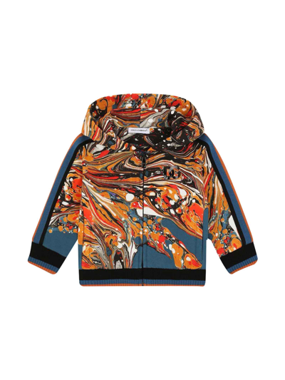 Shop Dolce & Gabbana Multicolor Print Sweatshirt With Zip And Hood Dolce&gabbana Kids In Arancio