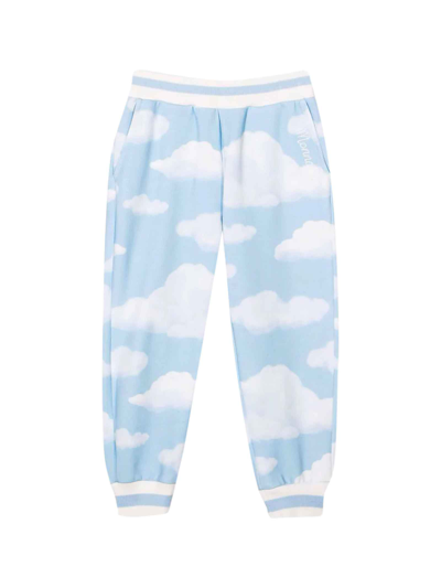 Shop Monnalisa Light Blue Trousers With Clouds Print In Azzurro