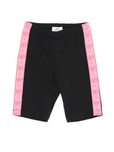 Shop Chiara Ferragni Black Bermuda Shorts With Pink Logo Band