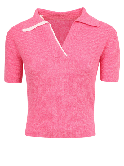 Shop Jacquemus Open Back Polo Top In Pink