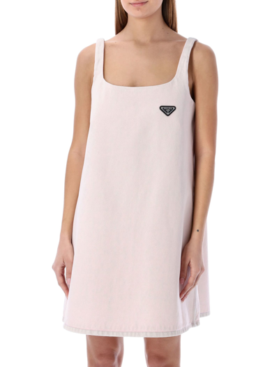 Shop Prada A-line Denim Dress In Pink