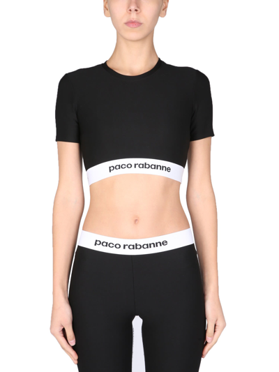 Shop Rabanne Crop Top With Logo Band In Nero