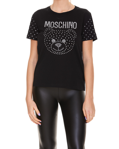 Shop Moschino Teddy Studs Logo T-shirt In Black