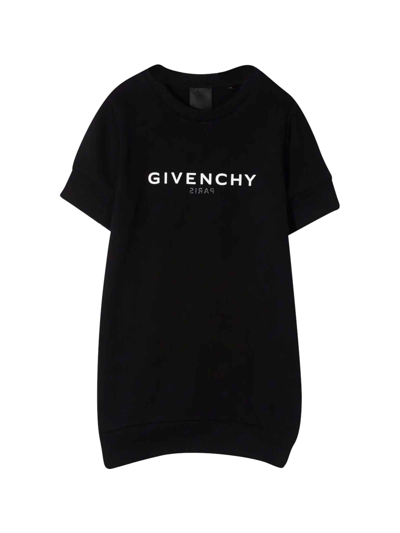 Shop Givenchy Black Dress With White Logo In Nero