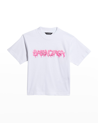 Shop Balenciaga Kid's Slime Logo Typographic T-shirt In 9017 Whitebubble