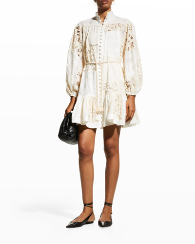 Shop Zimmermann Andie Drop Waist Mini Dress In Patchwork Lace