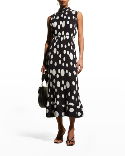 Shop Milly Melina Pleated Scatter Dot Midi Dress In Blackecru