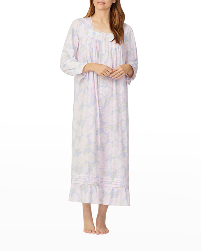 Shop Eileen West Long-sleeve Button-front Lawn Robe In Peri/flo