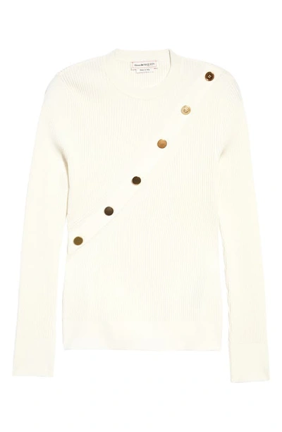 Shop Alexander Mcqueen Button Sash Rib Sweater In Ivory/ Gold