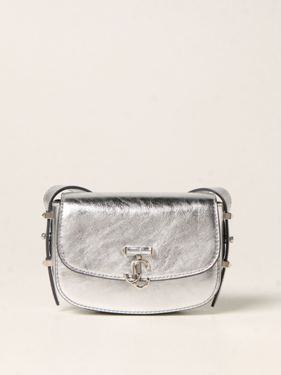Shop Jimmy Choo Varenne Laminated Leather Satchel Bag In Silver