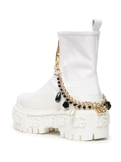 Shop Dolce & Gabbana Logo-plaque Ankle Boots In Weiss