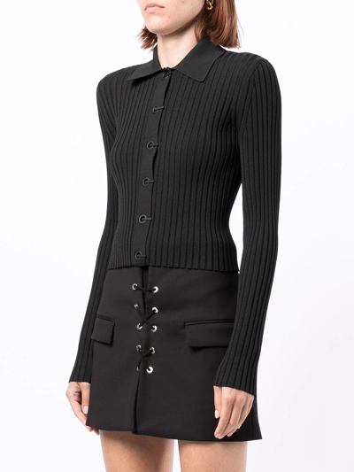 Shop Dion Lee Rib-knit Polo Collar Cardigan In Schwarz