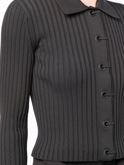 Shop Dion Lee Rib-knit Polo Collar Cardigan In Schwarz