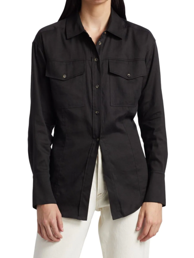 Shop Frame Women's Arie Linen-blend Shirt In Noir