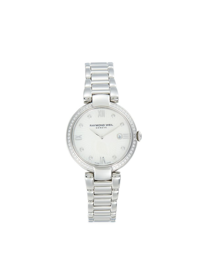 Shop Raymond Weil Women's Shine 32mm Diamonds, Mother-of-pearl & Stainless Steel Watch In Sapphire