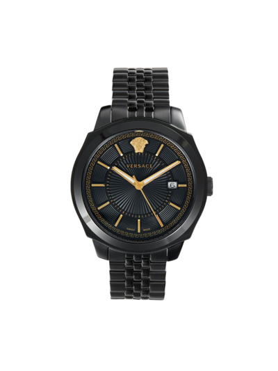 Shop Versace Men's 42mm Ip Stainless Steel Bracelet Watch In Black