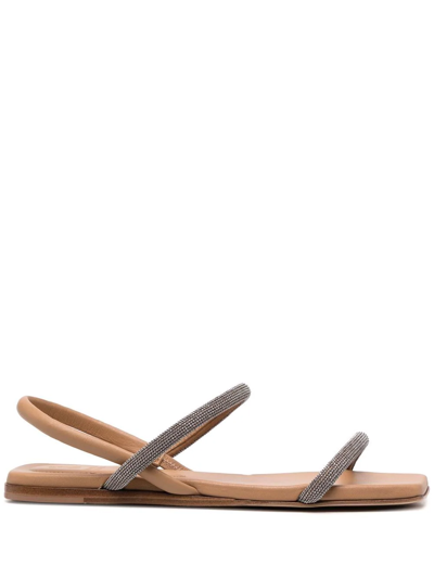 Shop Brunello Cucinelli Monili-embellished Leather Slingback Sandals In Nude