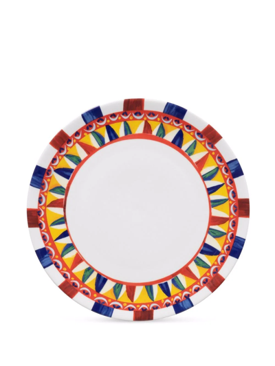 Shop Dolce & Gabbana Carretto-print Porcelain Dinner Plates (set Of 2) In White