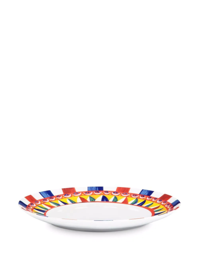 Shop Dolce & Gabbana Carretto-print Porcelain Dinner Plates (set Of 2) In White