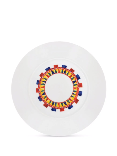 Shop Dolce & Gabbana Carretto-print Porcelain Dinner Plates (set Of 2) In White