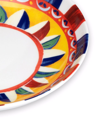 Shop Dolce & Gabbana Carretto-print Porcelain Soup Plates (set Of 2) In Red