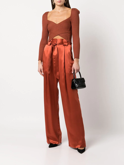 Michelle Mason High-waisted Pleated Silk Trousers In Rot