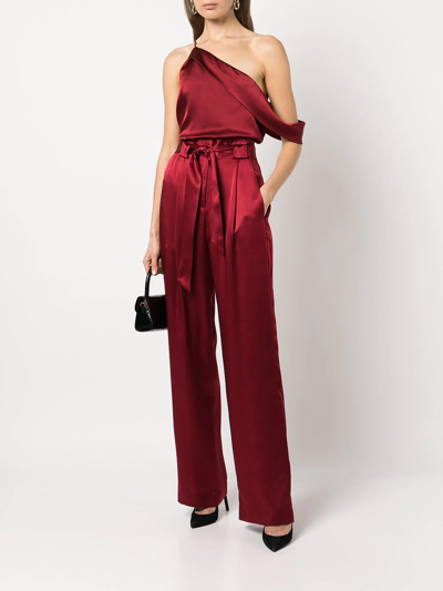 Shop Michelle Mason High-waisted Pleated Silk Trousers In Rot