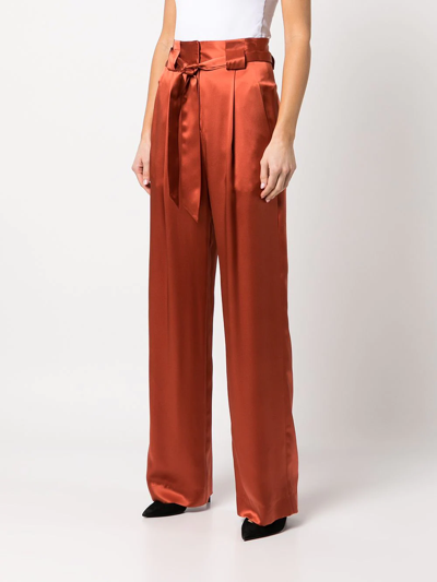 Michelle Mason High-waisted Pleated Silk Trousers In Rot