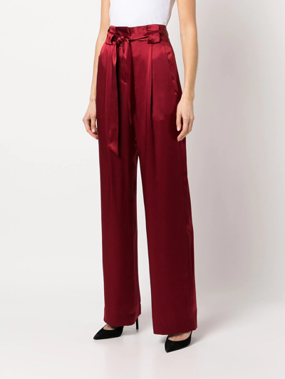 Shop Michelle Mason High-waisted Pleated Silk Trousers In Rot