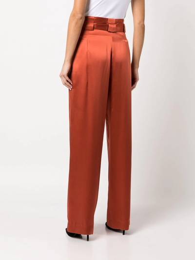 Michelle Mason High-waisted Pleated Silk Trousers In Rot
