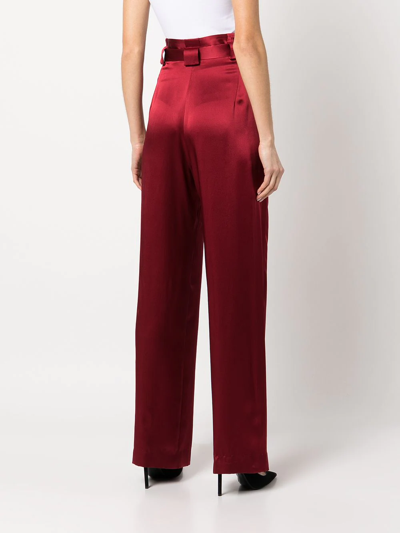Michelle Mason High-waisted Pleated Silk Trousers In Rot