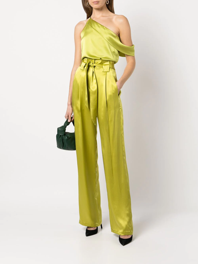 Shop Michelle Mason High-waisted Pleated Silk Trousers In Grün