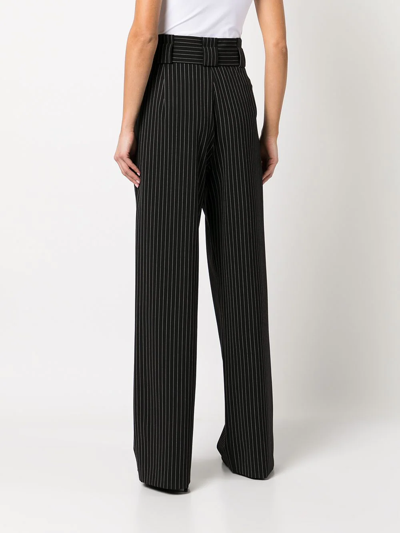 Shop Michelle Mason High-waisted Pleated Pinstripe Trousers In Schwarz