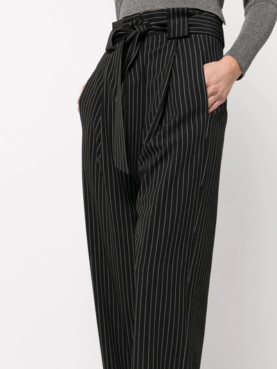Shop Michelle Mason High-waisted Pleated Pinstripe Trousers In Schwarz