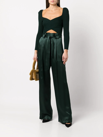 Michelle Mason High-waisted Pleated Silk Trousers In Grün