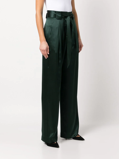 Michelle Mason High-waisted Pleated Silk Trousers In Grün