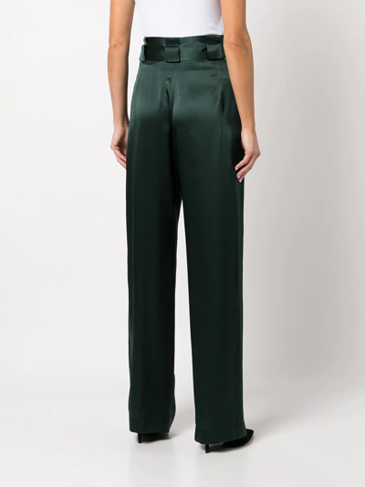 Michelle Mason High-waisted Pleated Silk Trousers In Grün