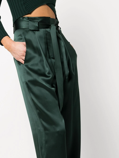 Michelle Mason High-waisted Pleated Silk Trousers In Grün