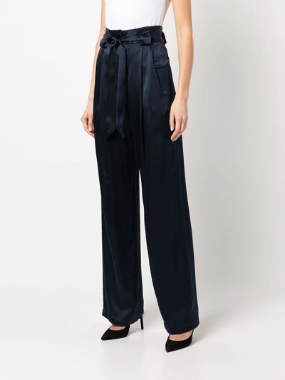 Shop Michelle Mason High-waisted Pleated Silk Trousers In Blau