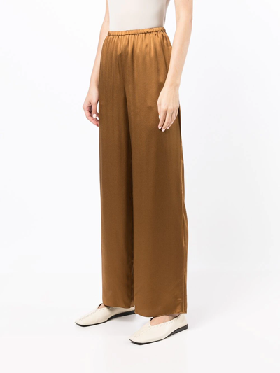 Shop Vince Straight-leg Silk Trousers In Braun