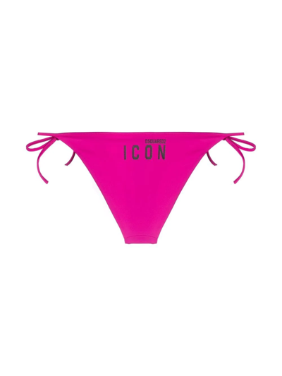 Shop Dsquared2 Icon-print Side-tie Bikini Bottoms In Rosa
