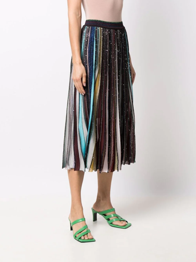 Shop Missoni Sequin-embellished Pleated Knitted Skirt In Schwarz